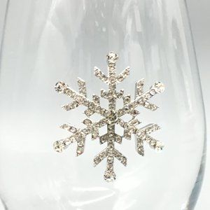 2 Jeweled Rhinestone Snowflake Stemless Wine Glass Set Silver Christmas Holidays